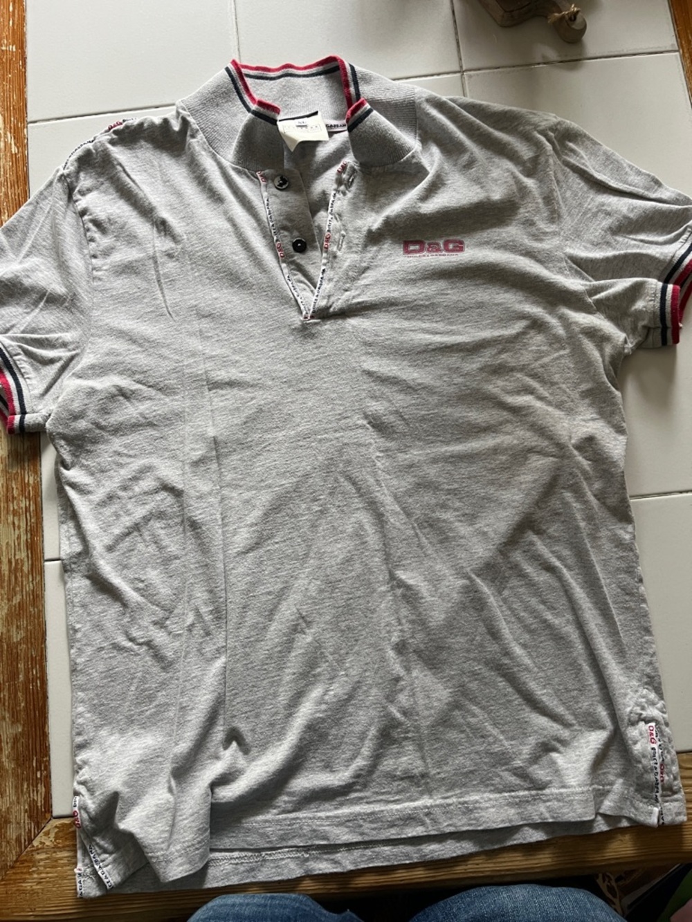 D&G Light Gray Polo with Red and Navy Trim